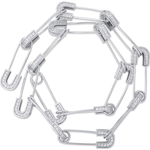 Hip Hop Prong Setting AAA CZ Stone Bling Iced Out Pin Link Chain Chokers Necklaces for Women Men Unisex Fashion Jewelry