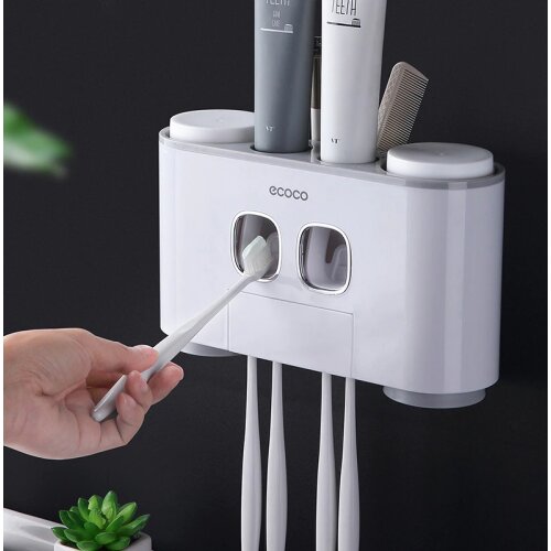 Ecoco ToothBrush Holder Wall Mount Toothpaste Squeezer Bathroom Accessories Set Toothbrush Toothpaste Storage Rack For Home