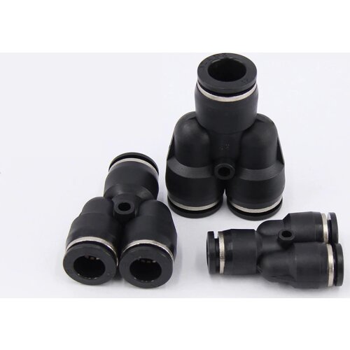 3 Port Y-Pneumatic 4/6/8/10/12 / 16mm Outer Diameter Hose Plug-In Gas Plastic Pipe Fitting Connector Quick Black Fitting