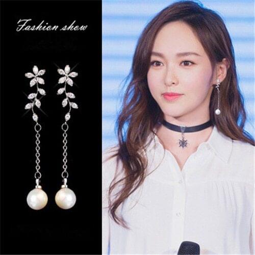 귀걸이Pearl Leaves Eardrop Spring Korean Cute Temperamental For Women Earrings pendientes brincos sweet temperament