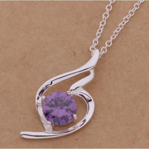 An392 Hot 925 Sterling Silver Necklace 925 Silver Fashion Jewelry Pendant Purple Heart Jewelry /graapiha Avmajmta