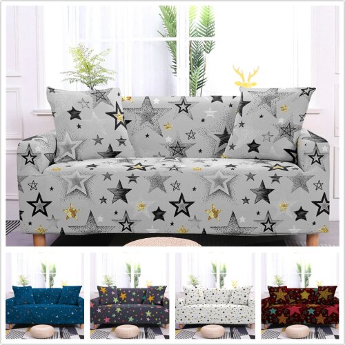 Starry Star Pattern Couch Cover L Shape Armchair Cover Stretch Sofa Slipcovers Sectional Elastic Sofa Cover for Living Room