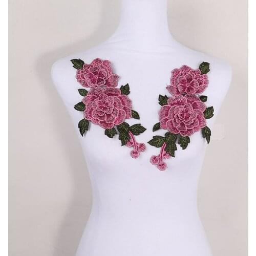 2pcs/Set Rose Flower Embroidery Lace Patches Sticker for Clothes Venise Floral Embroidered Applique Lace Trim Decorated