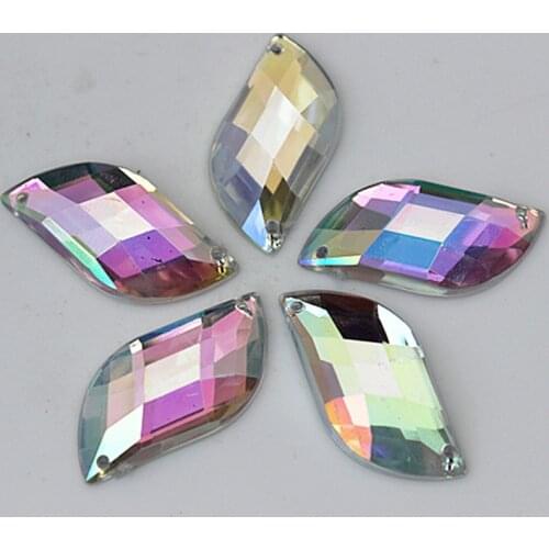 200pcs/lot Sew On Crystal AB Color 10X22mm Acrylic S Shape Rhinestone Gems Good Quality Rhinestones Beads for Cloth Dress Craft