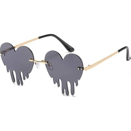 2021 Fashion Heart Rimless Sunglasses Women Tassel Steampunk Design Sun Glasses Unique Big Heart óculos