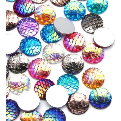 50Pcs 14mm Resin Rhinestones Round Fish Scales Stones AB Crystal Flatback Rhinestone Mermaid Cabochon Strass Jewelry Accessories