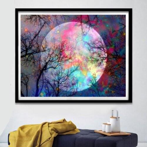5D Diamond Painting Full Diamond Color Night Scenery Moon Scenery Spot Diamond DIY Handmade Cross Stitch Wall Decoration