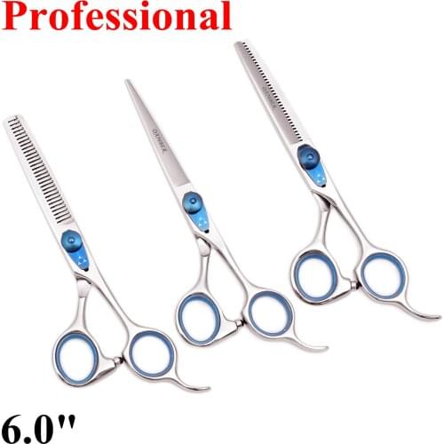 6.0 Hair Scissors Professional Hairdressing Scissors Cutting Barber Scissors Janap 440C Thinning Salon Hair Cut Shears Set 1016