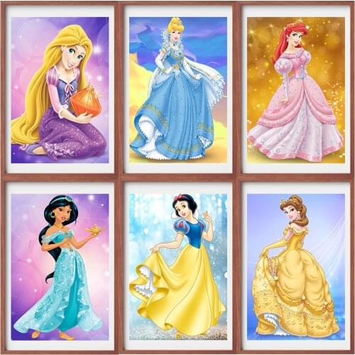 QIZITENG Diamond Embroidery Paintings Full Square/Round Disney Princess Fairy Tale Cross Stitch Diy Mosaic Home Decoration New