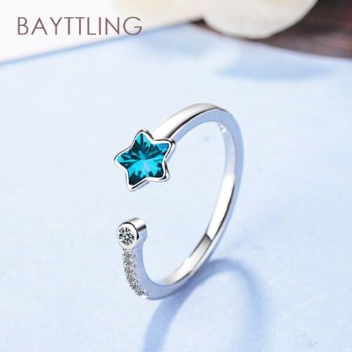 BAYTTLING 925 Sterling Silver Cute Star Zircon Round Open Ring For Woman Fashion Wedding Gift Jewelry