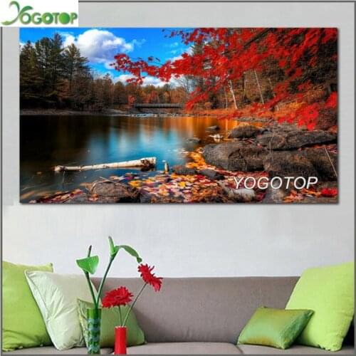 Large 5D DIY Diamond Painting foliage lake forest leaves 5D diamond Embroidery Mosaic rhinestone Decor natural scenery YY1884