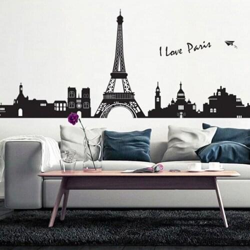 Large DIY Modern Black Paris Tower Building Birds Wall Stickers Wall Urban Decal Living Room Home Decoration Mural Posters Art