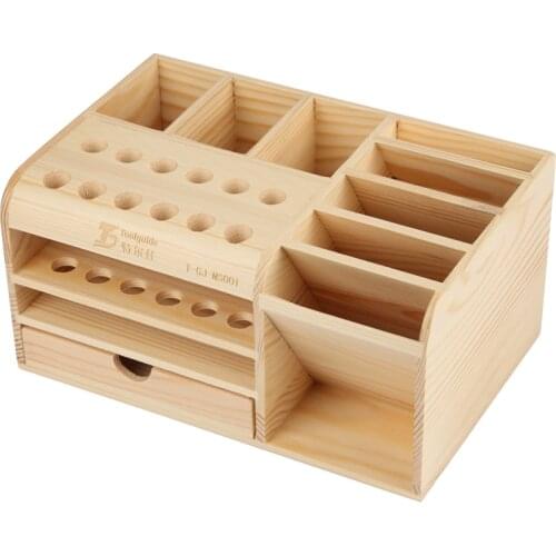 Wooden Multifunction Parts Storage Rack Screwdriver Holder Tweezers Screw Solder Wire Storage Box for Mobile Phone Repair Tool