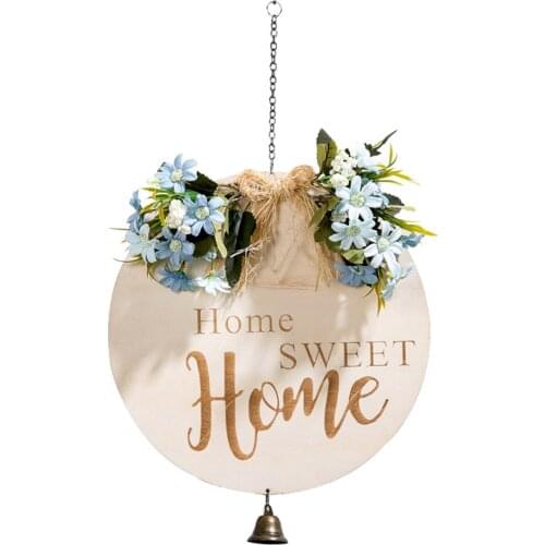 Welcome Door Sign Wooden Hanger Ornaments Hanging Decoration Pendant Artificial Flower Round Shape Durable 32cm Decorations