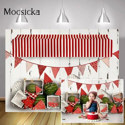 Watermelon Farmers Market Backdrop Summer Fruit Portrait Background Birthday Cake Smash Photography Stars Flags Photocall Props