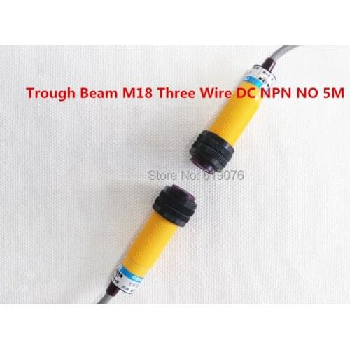Trough Beam M18 Three Wires DC NPN NO 5m Detection Distance Photoelectric Sensor Optical Sensor E3F-5DN1.5L