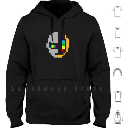 Music Robots Pixel Hoodie Long Sleeve Robots Daft Music Pixel 8 Bit Video Game Album Cover Retro
