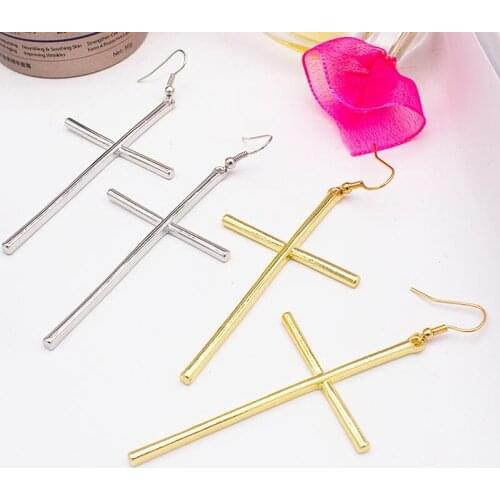 Ins Punk Style Jewelry Cross Pendant Cartilage Drop Dangle Earring Cross Hook Earrings Black, Gold, White Gold Color For Women