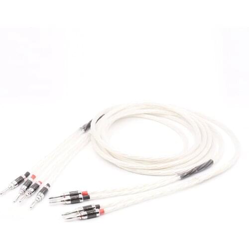 Pair 5N Single crystal silver Plated Audio speaker cable 2.5M length with Rhodium Plated banana terminal plug HIFI