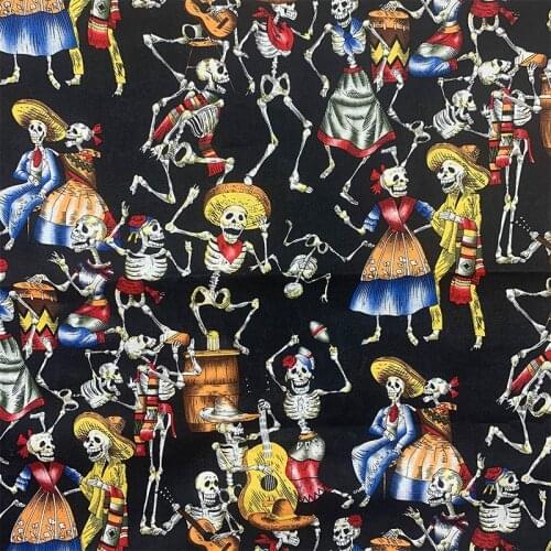 Cool 100% Cotton Fabric Black Bottom Cowboy Skull Pattern Digital Print Sewing Material DIY Home Patchwork Dress Clothing