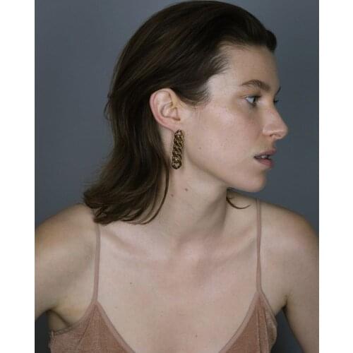 Brass Long Chained Dangle Drop Earrings Women Jewelry Punk Party Gown Brincos T Show Runway Rare Korean Japan Style INS Fashion