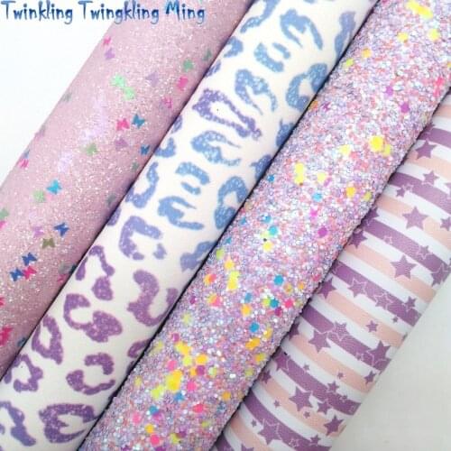 Twinkling Twinkling Ming Purple Chunky Glitter Leather Felt Backing Star Leopard Butterfly Glitter Synthetic Vinyl 21X29CM KM533
