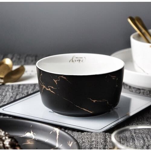 Nordic Style Marble Bowl Home Ceramic Rice Tableware Set Porcelain Breakfast Dinner Noodle Round Soup Bowls Drop Shipping