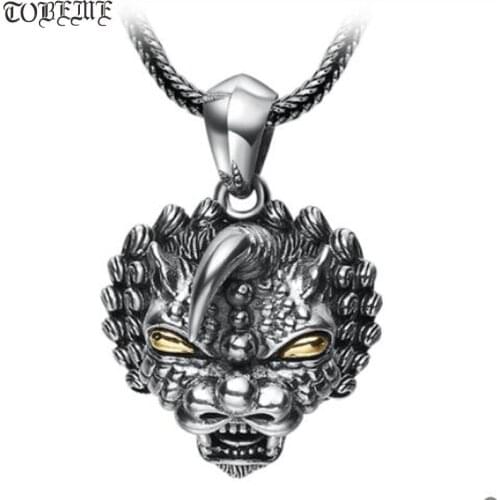 100% 925 Silver Qilin Pendant for Men Vintage Sterling SIlver Fengshui Power Lucky Animal Pendant Good Luck PUNK Pendant