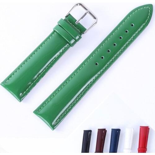 HQ 16mm 18mm 20mm Green Soft Watch Strap Shine Patent Leather Watchbands 100% Genuine Cowhide Leather Watch Band + Tool