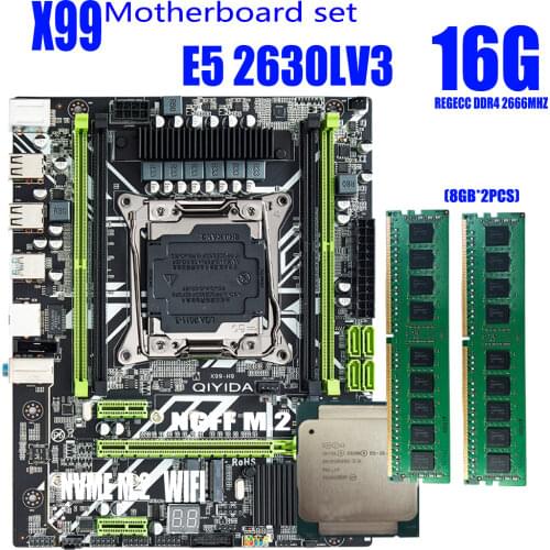 QIYIDA X99 motherboard set with Xeon E5 2630L V3 LGA 2011-3 CPU 2pcs X 8GB =16GB 2666MHz DDR4 memory