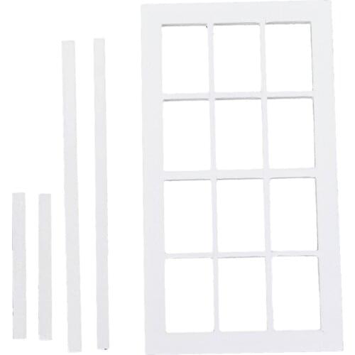 New Arrivals 1:12 Scale Dolls House Miniature Wooden 12 pane Window Frame White Dollhouse Simulation Furniture Toys for Child