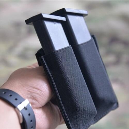 New Tactical Molle 9MM Double Mag Pouch Elastic Pistol Mag Pouch for Tactical Vest Molle System