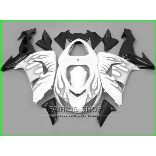 White black flames Fairings For Kawasaki Ninja ZX10r 2006 2007 06 07 High quality Fairing kit Customize free 7gifts x140