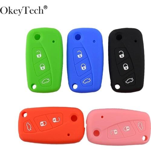 OkeyTech 3 Buttons Flip Key Silicone Remote Car Key Case Cover Fob for FIAT Panda Stilo Punto Doblo Grande Bravo 500 Ducato