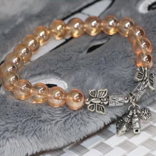 Original design luxury top quality bracelet electroplated champagne crystal 8mm round beads jewelry 7.5inch B2185