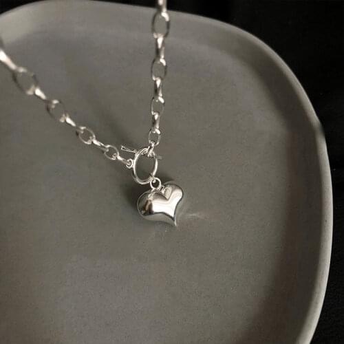 925 Sterling Silver Love Heart Charm Pendant Necklace With OT Clasp Chain Thai Silver Necklace For Women Jewelry Gifts S-N612