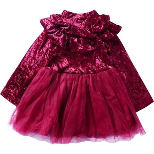 Lastest Beautiful Girls Clothes Ruched Mesh Solid Dress 2 Color Kleding A-Line Kids Lucky Clothes 2-7Y
