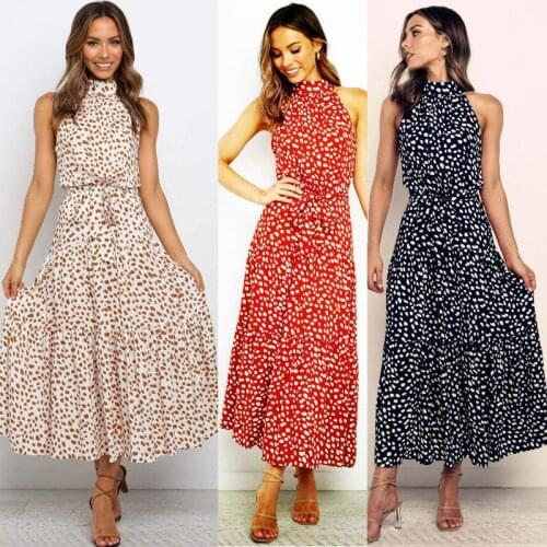 Casual Polka Dot Dress Women Summer Boho Style Printed Maxi Dresses Ladies Elegant Party Long Dress Halter Vestidos Mujer
