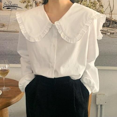 Oversize Womens Long Sleeve Girls Blouse New Vintage Cotton Shirt Female Fall Plus Size Women Blouses White Femme Blusas 14836