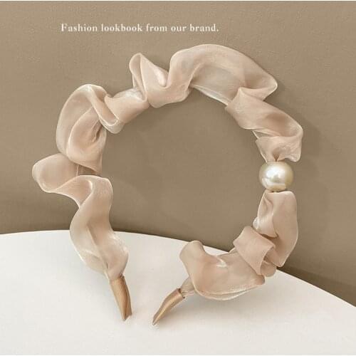 Pearl hair band Korean style small fresh pure color fine hair band hair accessories fairy net red pressed hair fold headband