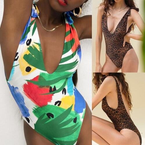 Sagace womens sexy suspender leopard print flower print open back one piece bathing suit beach bathing suit hot spring bathing