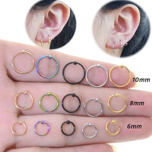 2Pcs Fake Piercing Nose Lip Hoop Rings Earrings Golden Rose Ball body jewelry Steel Fake Nose Nose Ring Loop Piercing