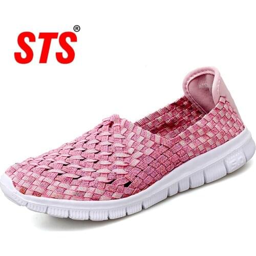 STS Womens Flats Female Casual Shoes Woman Sneakers Ladies Jogging Shoe Weave Breathable Walking Plus Size 35-42 Nine Colors