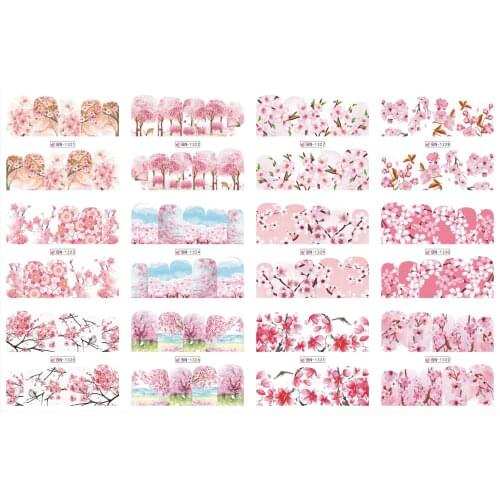 UPRETTEGO 12 PACK/ LOT WATER DECAL NAIL ART NAIL STICKER FULL COVER FLORAL PATTERN CHERRY BLOSSOM PLANT BN1321-1332