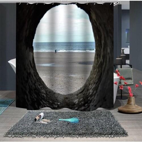 Custom Made Shower Curtain Bathroom Curtain Partition 1.5 x 1.8m 1.8 x 1.8m 1.8 x 2m Sea Beach Tree Hole Green