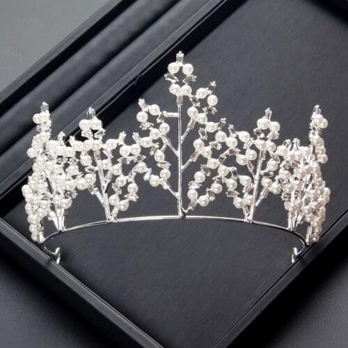 Pearl Crystal Handmade Bridal Wedding Dress Crown Atmospheric Headdress Birthday Wedding Dress Crown Hair Accessories