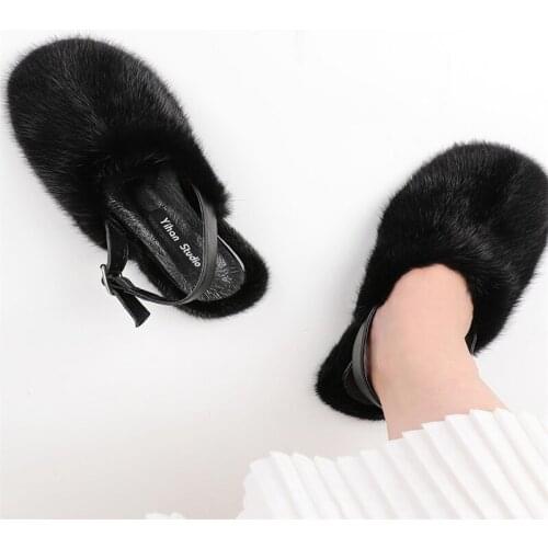 2021 Sprng And Autumn Fur Slippers Real Mink Toe Flat Shoes Outdoor Shoes Ladies Ladies Fur Slippers