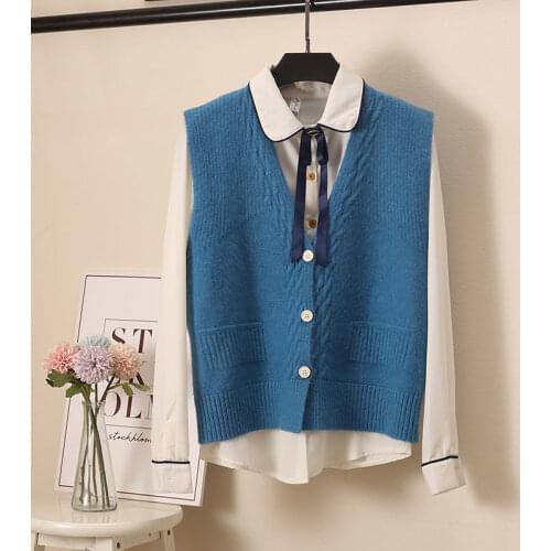 Sweater Knitwear Vest Women Spring Autumn Loose V-Neck Short Style Temperament All-Match Sweater Waistcoat Small Cardigan TT0016