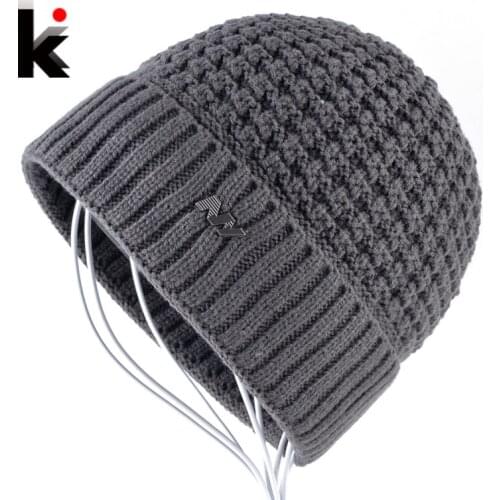 Winter Hats For Men Skullies Beanies Knitted Wool Add Velvet Caps Brand Hip Hop Bones Double Layer Thick Bonnet Touca Inverno