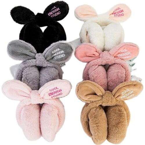 Winter Warm Earmuffs Folding Fur Ear Muffs Cute Bow Fluffy Ear Warmer Earmuffs Earflap Winter Accessories for Children and Adult